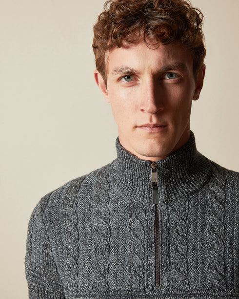 <P>Cotton Blend Cable Knit Funnel Neck Jumper</P>